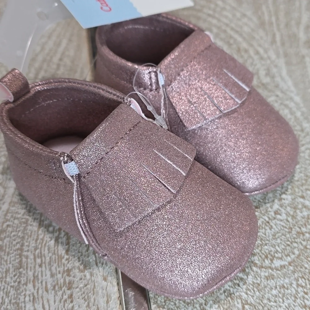 Cat & Jack Metallic Pink Faux Leather Fringe Moccasins